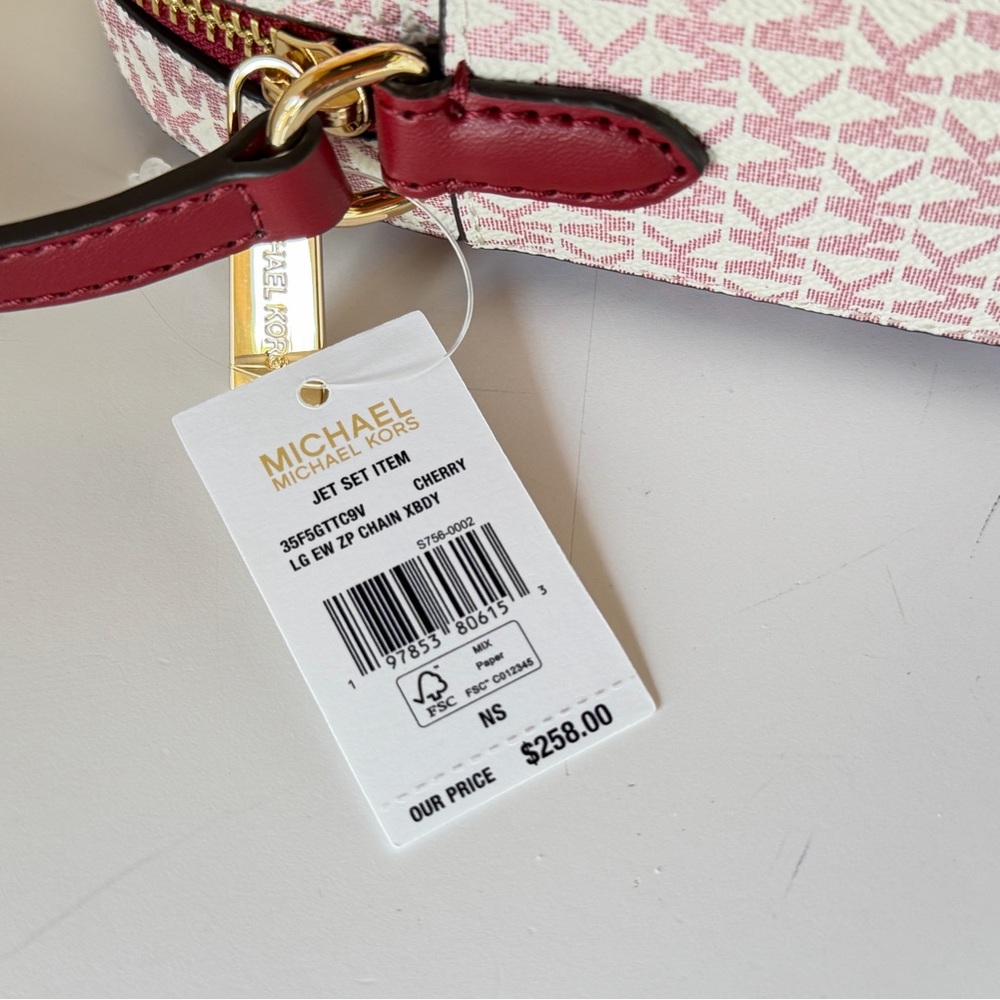 Michael Kors Jet Set Item Chain Zip Crossbody Bag Color-Block MK Cherry Multi - Picture 13 of 14